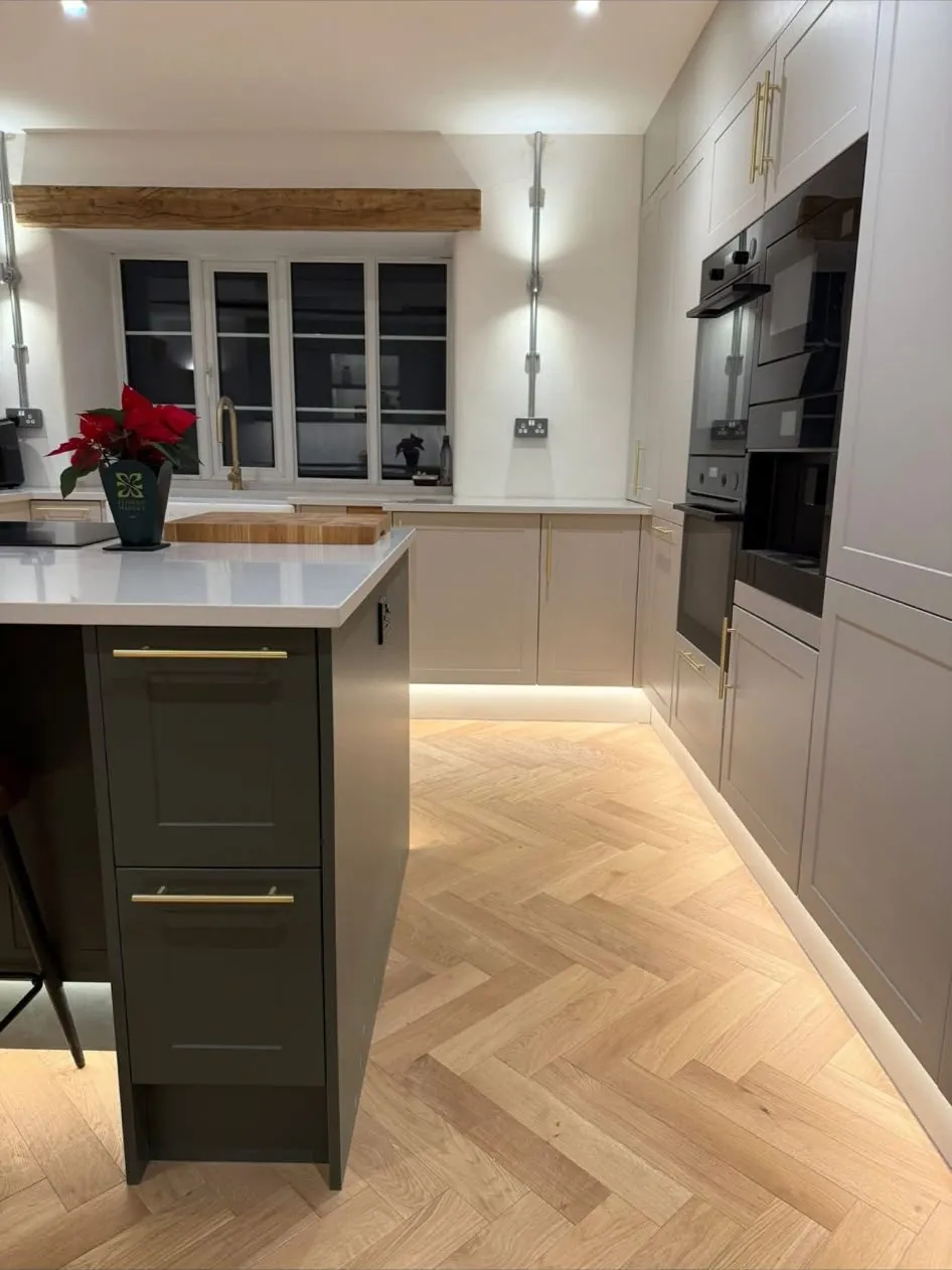 Shaker kitchen herringbone floor – kitchen fitting by JCK Carpentry & Building, Exeter